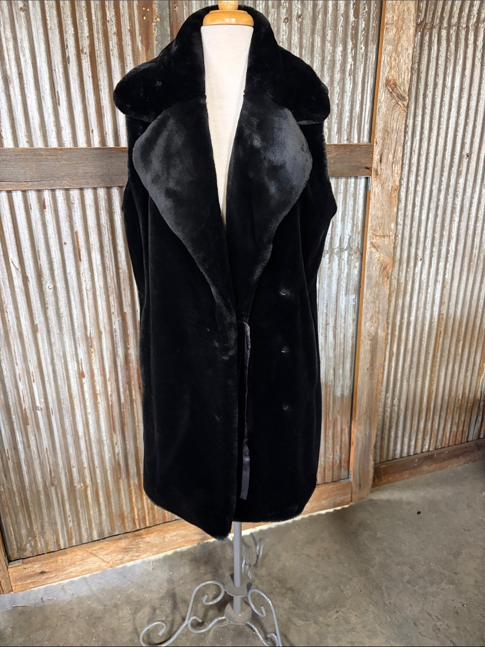 Calvin Klein Black Plush Faux Fur Long Vest